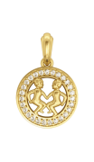 Gemini Charm Pendant in 14K Gold Studded with Diamonds with Leather Cord